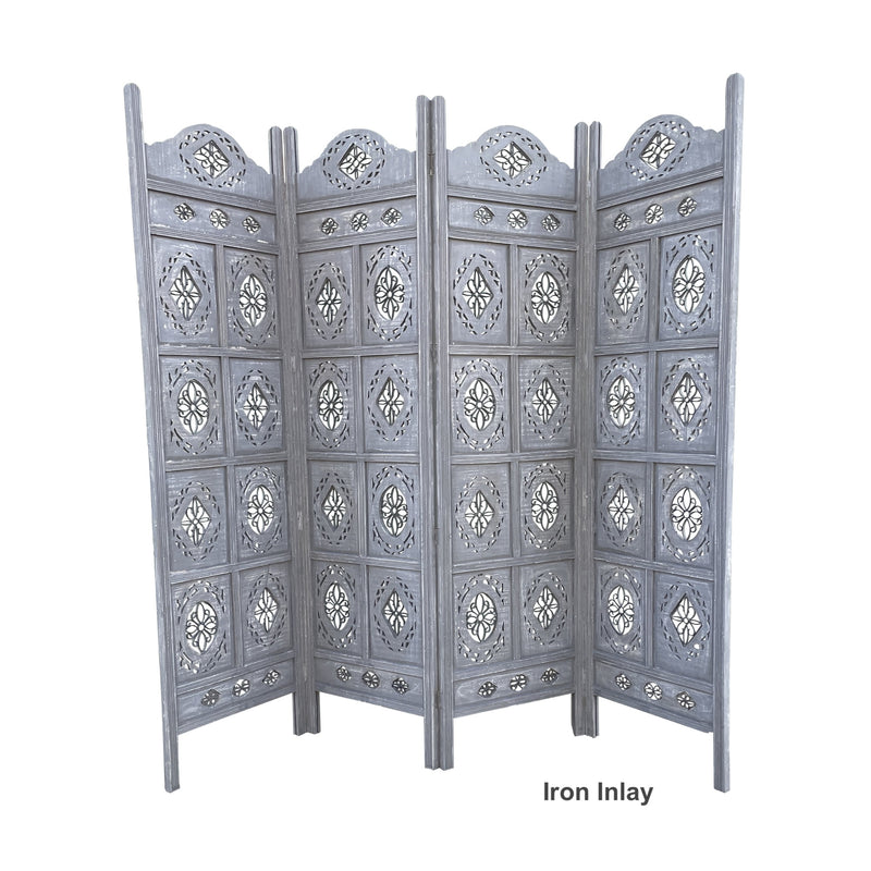 SH 158 Grey - Hand Crafted 4-Panel Wood Divider, Multi-panel Privacy Screen