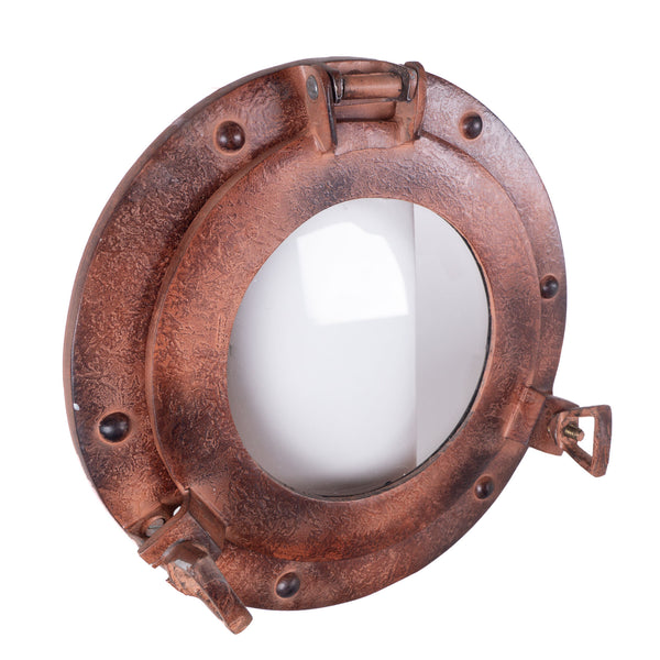 AL 48591B - Antique Aluminum Porthole with Glass, 9"