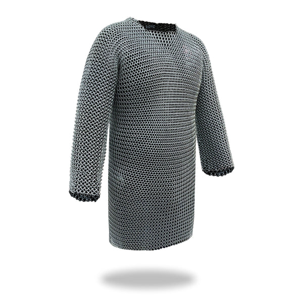 IR 80810 - Medieval Chainmail Shirt w/Full Sleeves Solid Iron Haubergeon Armor - One Size Silver
