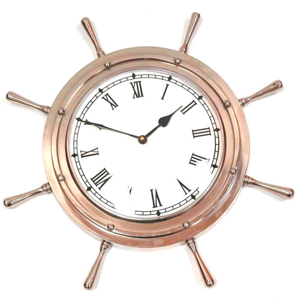 AL 48250 - Aluminum Ship Wheel Clock (7082), 18"
