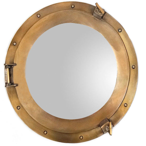 AL 48610D - Aluminum Porthole Mirror Brass Antique, 17"