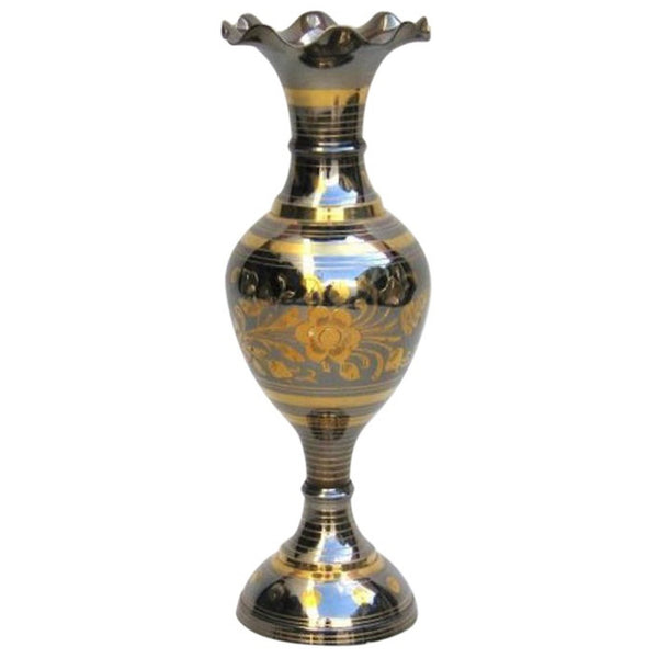 BR 2122A - Brass Flower Vase, 14" Black Enamel