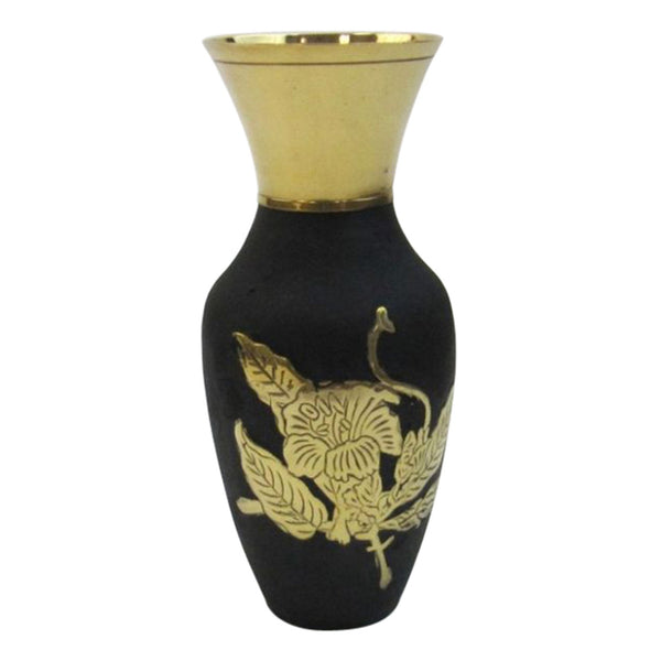 BR 21877 - Solid Brass Vase Black With Flower Design