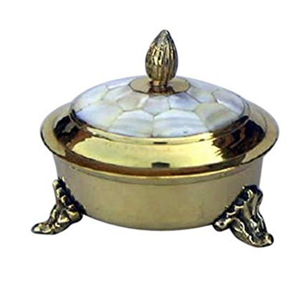 BR 2330 - Solid Brass Powder Pot Mother of Pearl