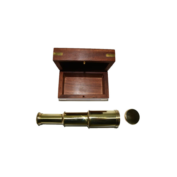 BR 48259B - Brass Pullout Pirate Telescope w/ Wooden Box