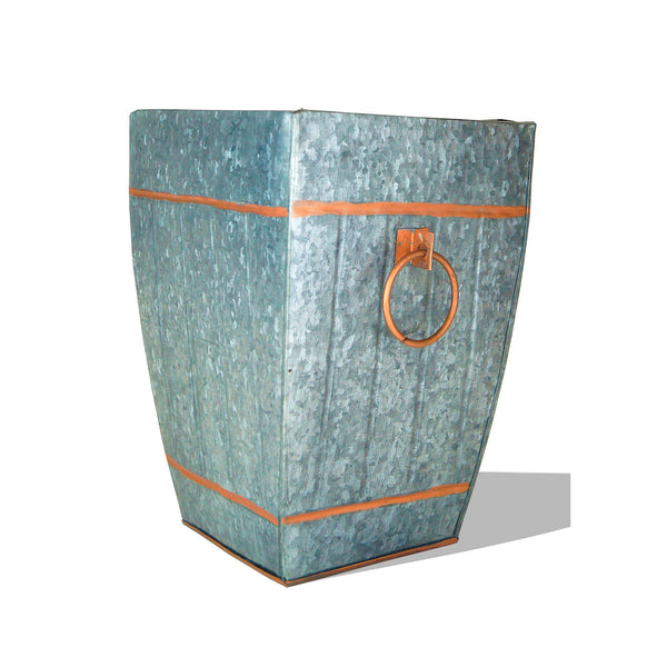 IR 4240 - Galvanized Accent Vase -Silver W/ Copper Trims And Handle