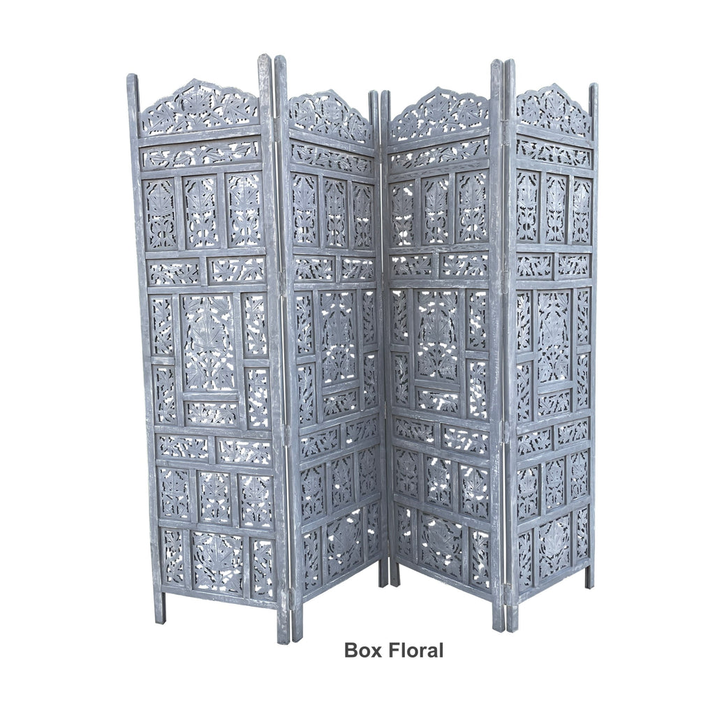 SH 158 Grey - Hand Crafted 4-Panel Wood Divider, Multi-panel Privacy Screen