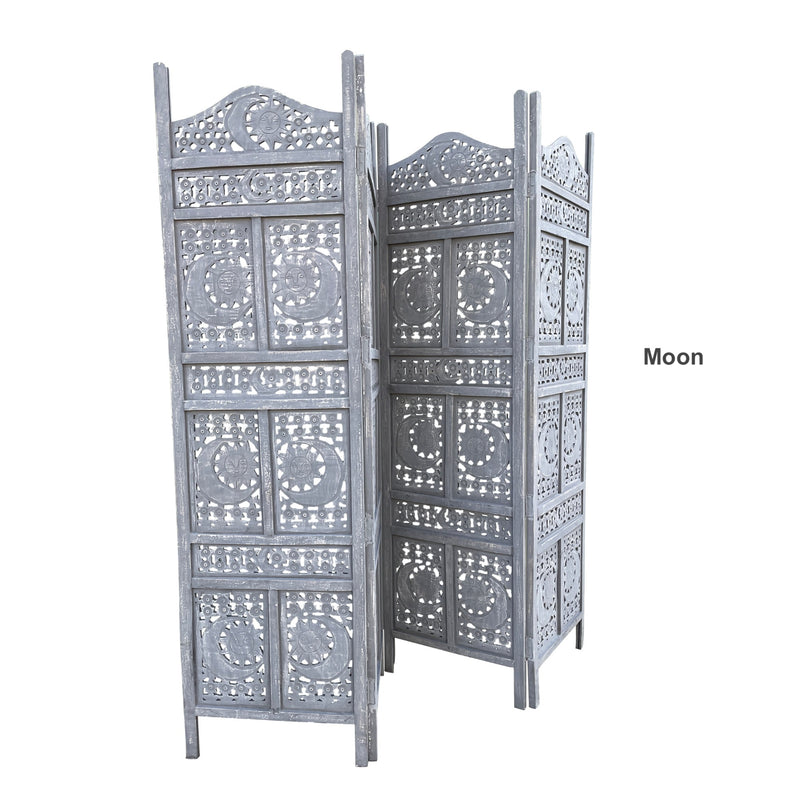 SH 158 Grey - Hand Crafted 4-Panel Wood Divider, Multi-panel Privacy Screen