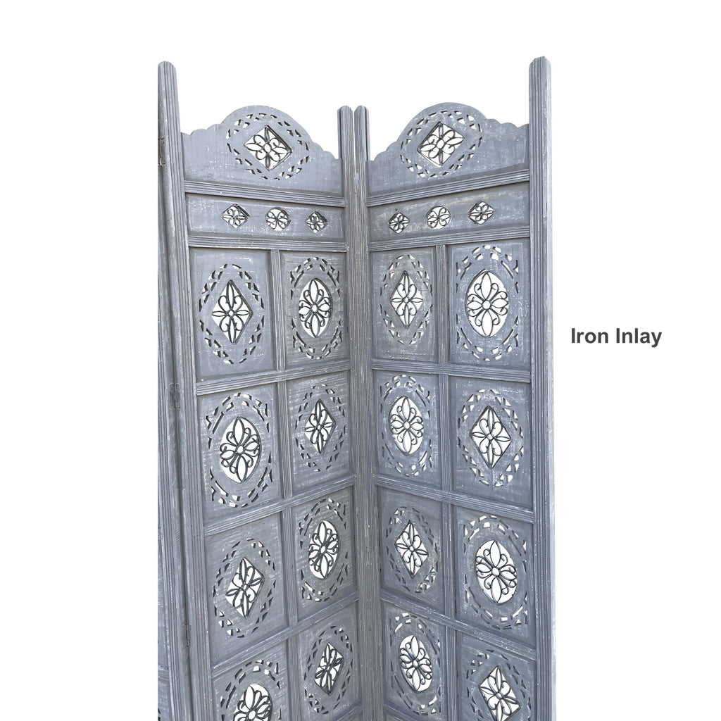 SH 158 Grey - Hand Crafted 4-Panel Wood Divider, Multi-panel Privacy Screen