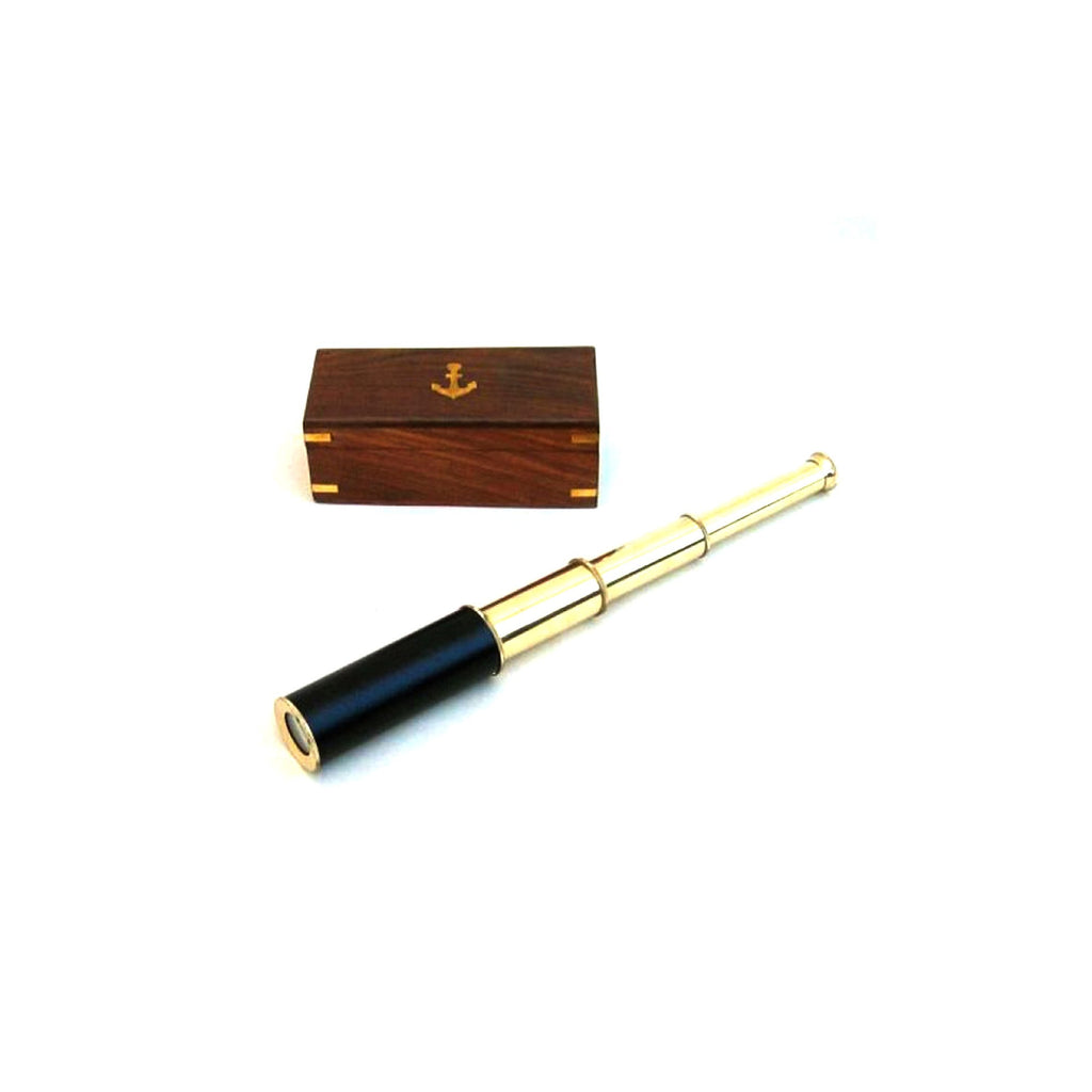 BR 4852B - Brass Pullout Telescope, Wood Box