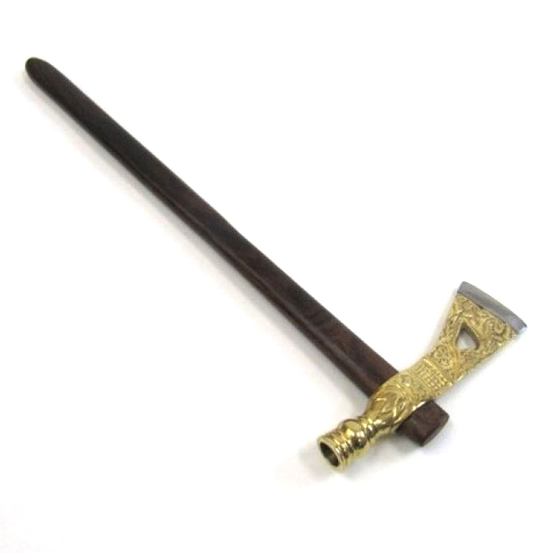 WP 12091 - Tomahawk Peace Pipe Hardwood Handle Stainless Steel With Brass Inlay