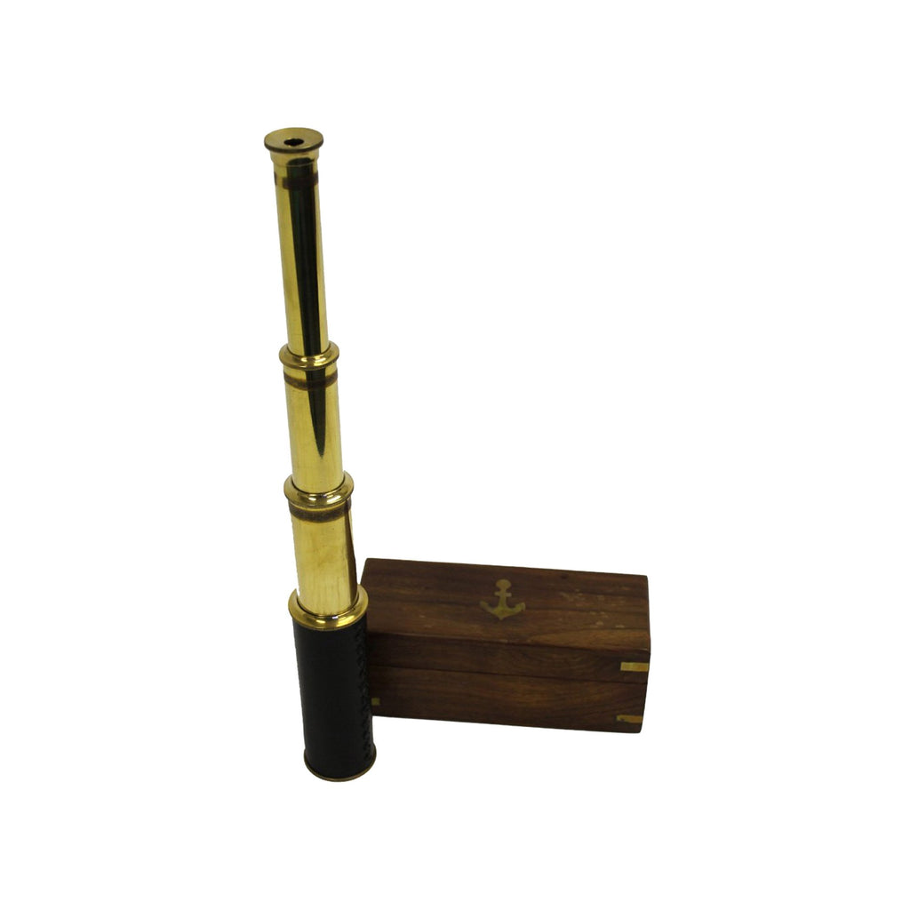 BR 4852B - Brass Pullout Telescope, Wood Box