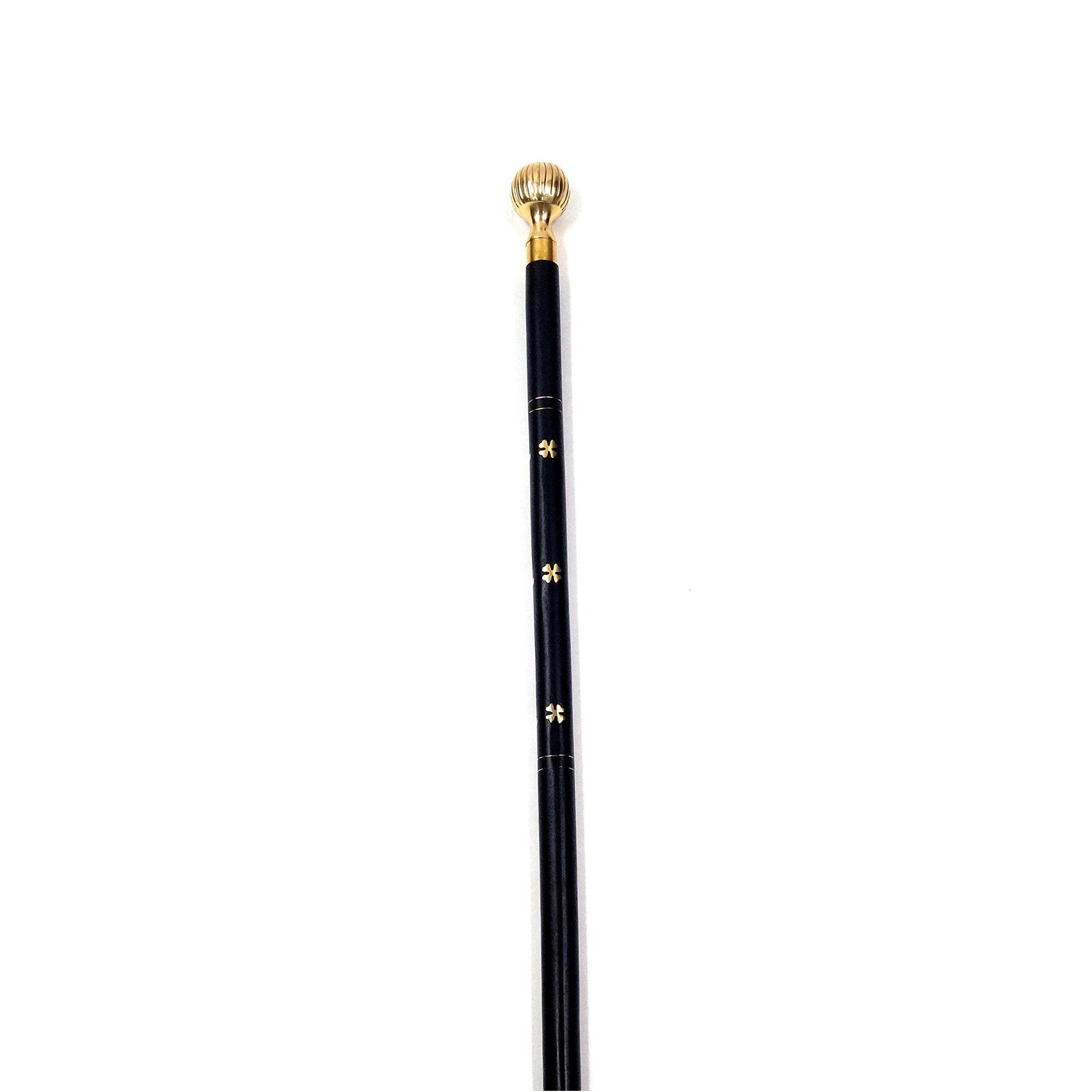 WP 13201S - Walking Stick,Serrated Ball, W/ Solid Brass Inlay, Unisex
