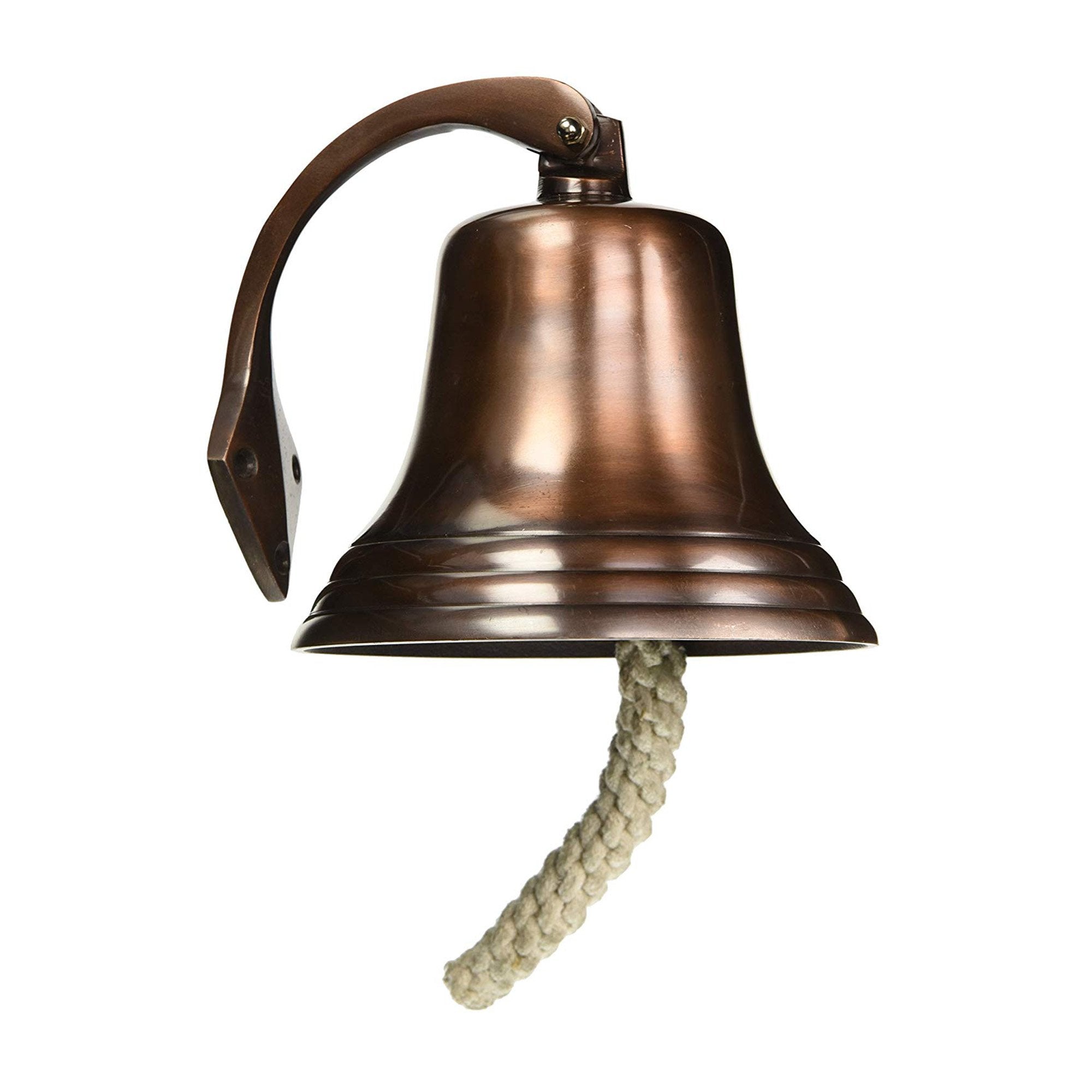 AL 1845C - Antique Copper Aluminum Ship Bell with Rope, 7"