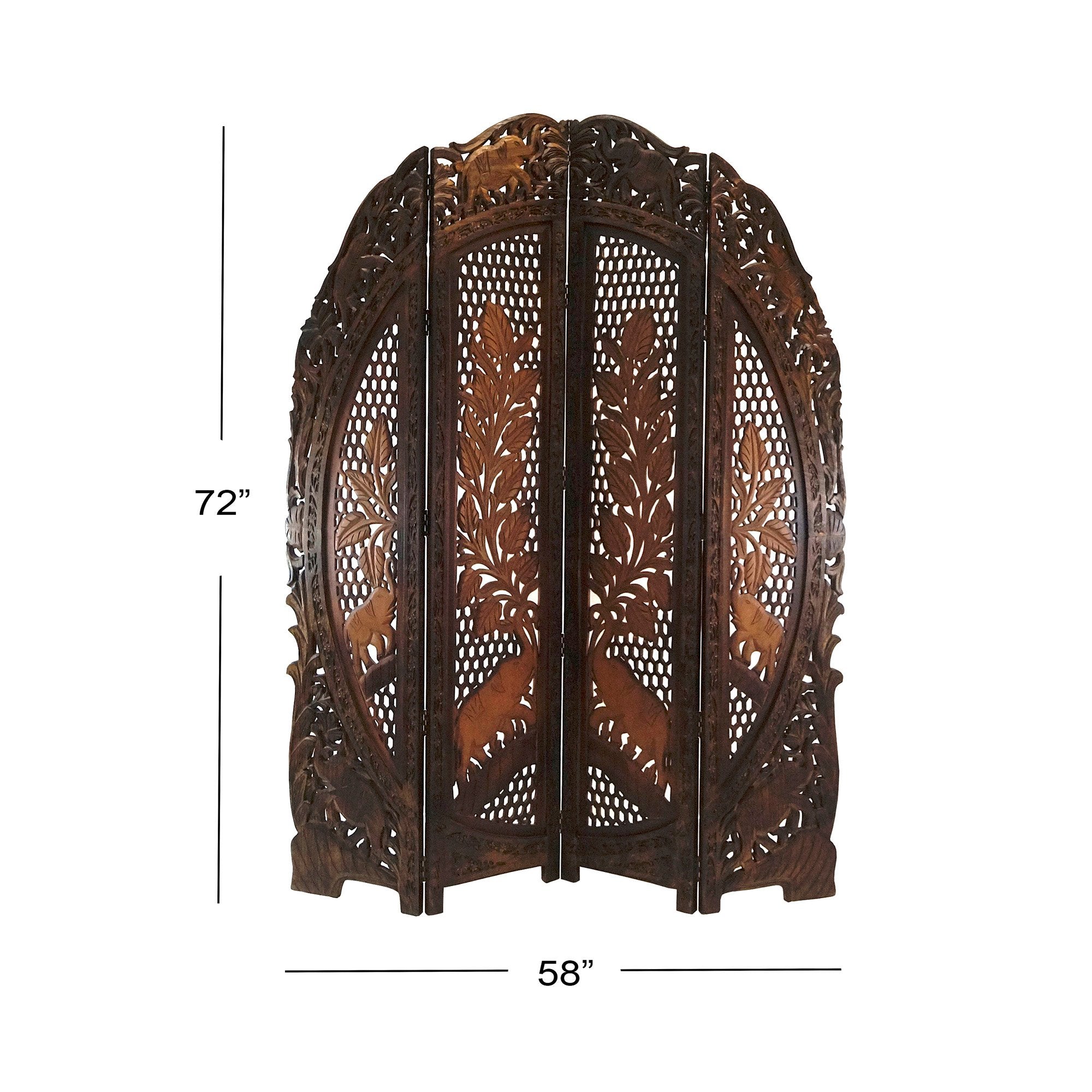 SH 15815 - Carved Wooden Screen Deluxe Rounded Sheesham, Elephant Design