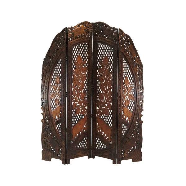 Carved Wooden Screen Deluxe Rounded Sheesham, Elephant Design