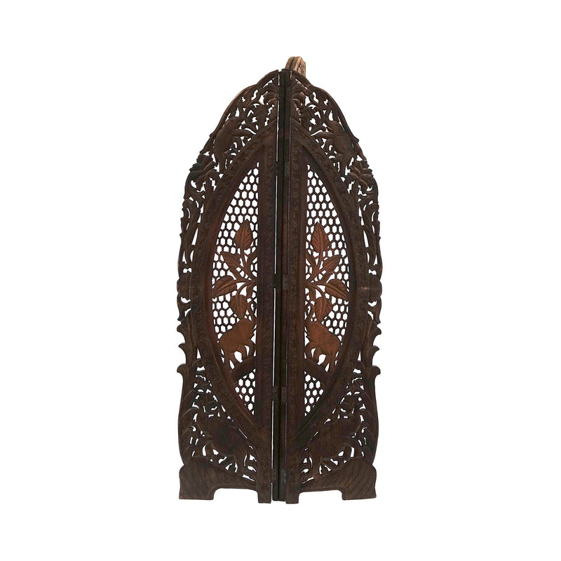 SH 15815 - Carved Wooden Screen Deluxe Rounded Sheesham, Elephant Design