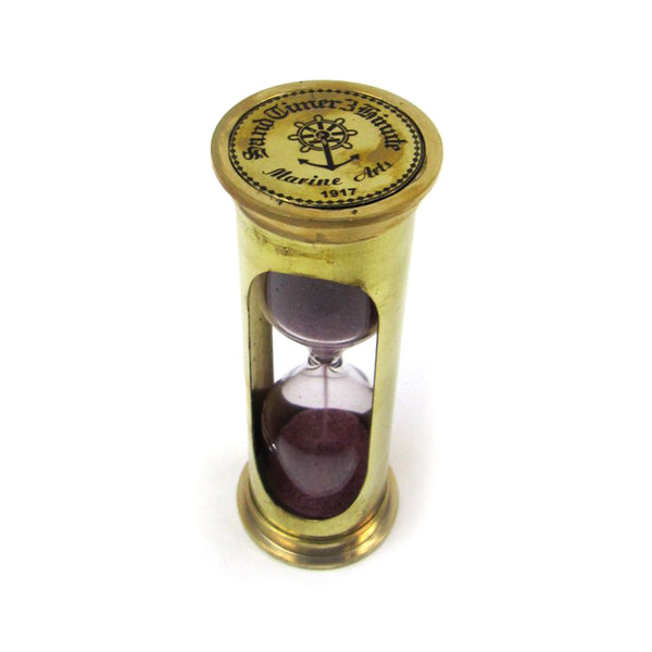 BR 4864DP - Brass 3-minute Hourglass w/ Purple Sand
