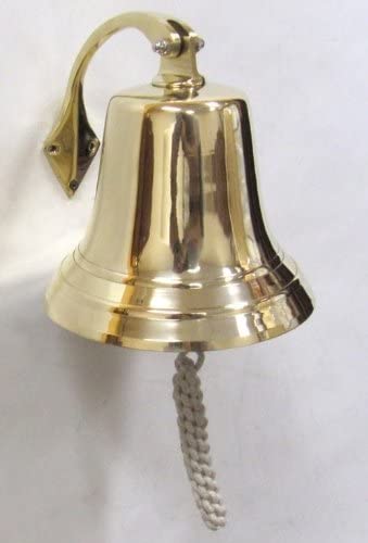 BR 18452 - Gold Finish Brass Ship Bell with Rope, 8"