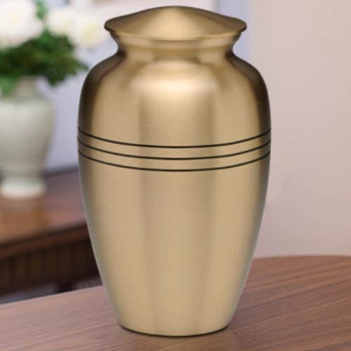 BR 67611 - Three Bands Brass Urn In Velvet Box