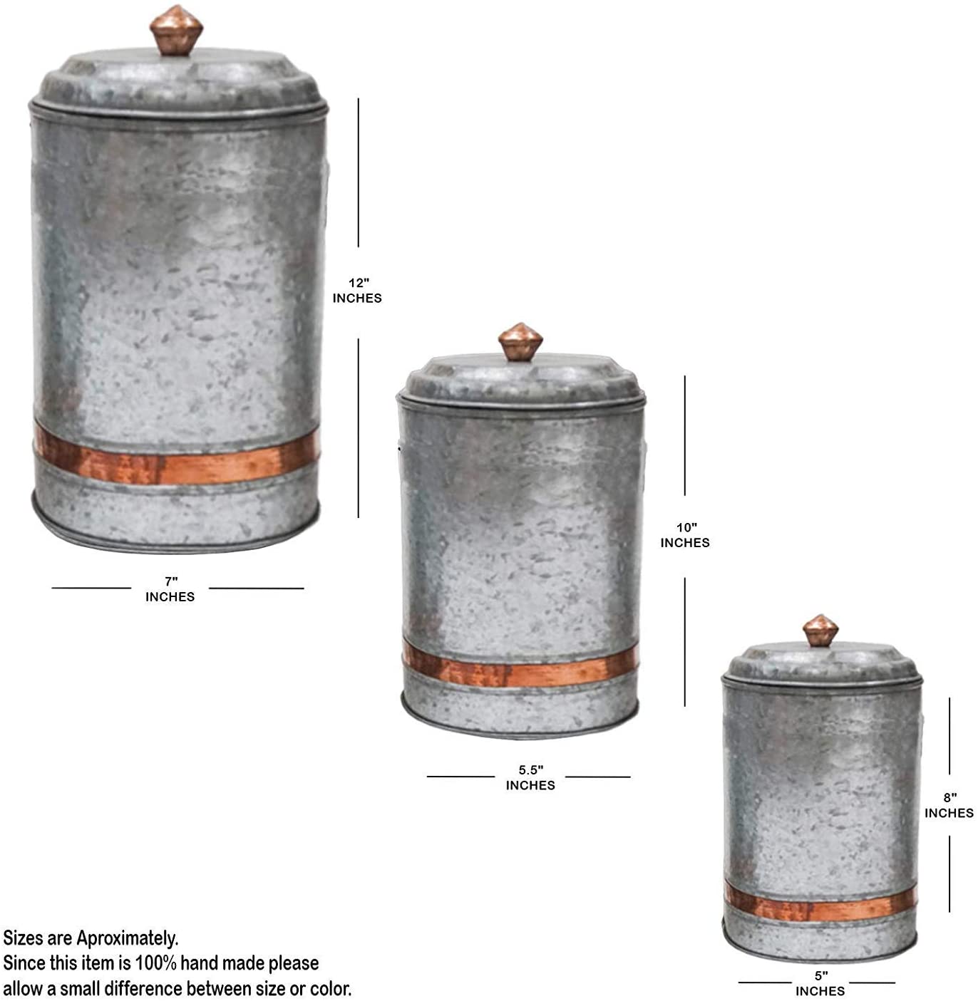 IR 23256 - Galvanized Canister Set of 3 With Copper Band