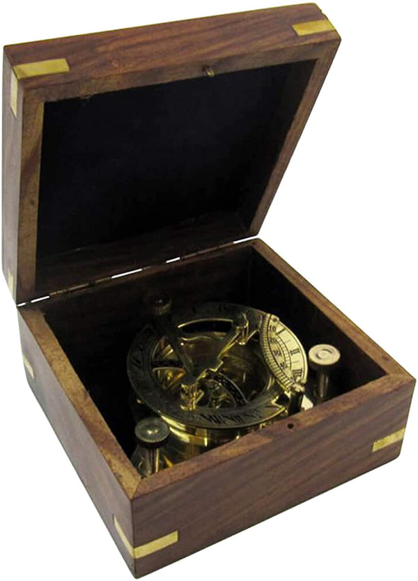 BR 48445A - Brass Sun Dial Compass w/ Box