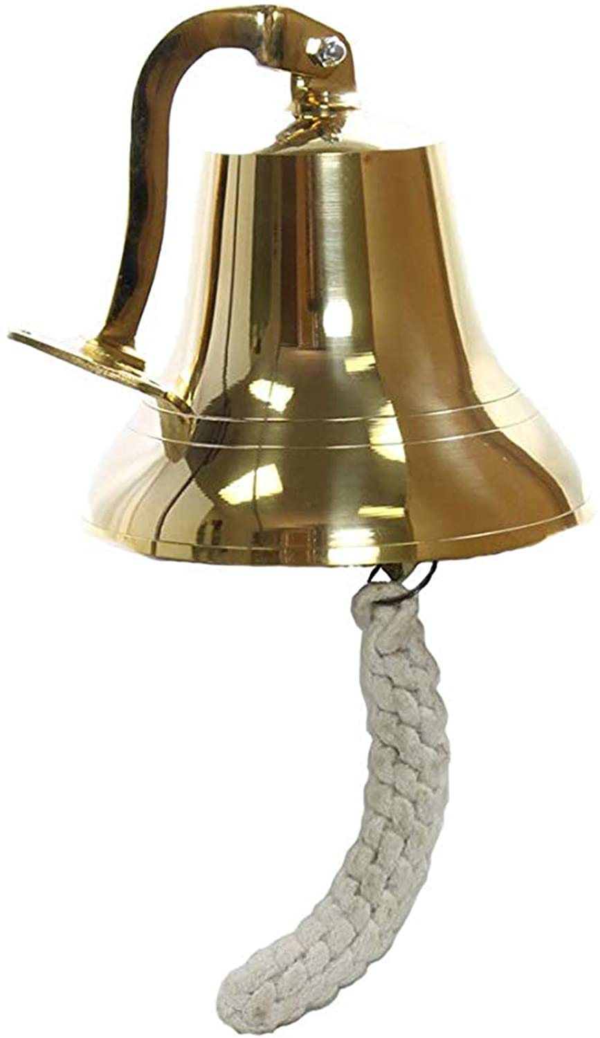 BR 1844 - Gold Finish Brass Ship Bell with Rope, 7"