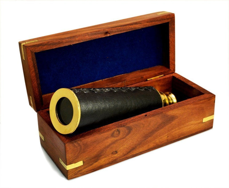 BR 4852B - Brass Pullout Telescope, Wood Box