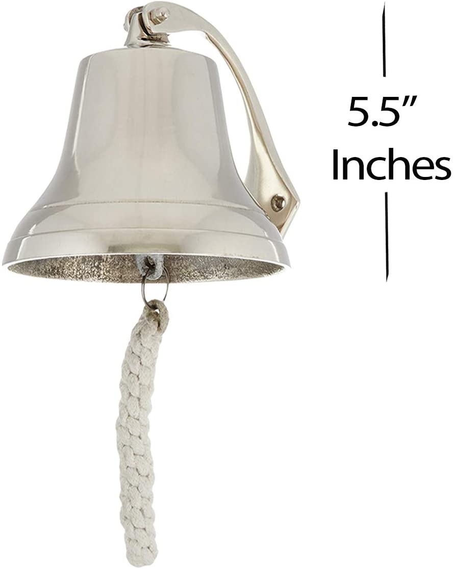 Steel Bell Rope AL 18440 - Chrome Finish Aluminum Ship Bell with Rope, 5