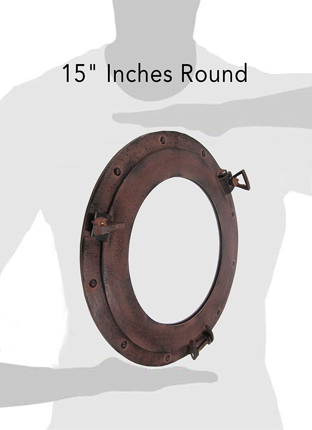 AL 4861C - Rust Aluminum Porthole with Mirror, 15"