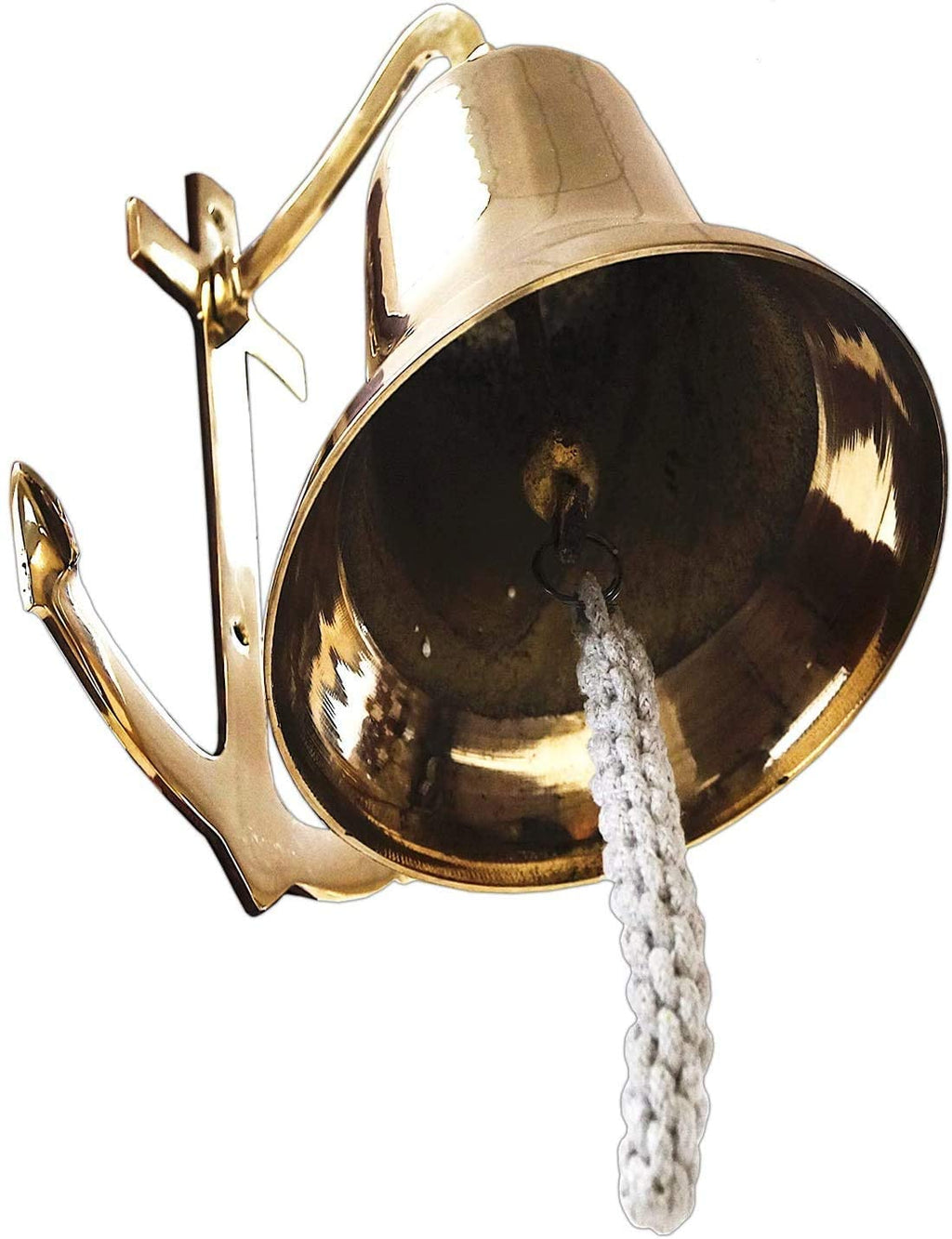 BR 1880 - Gold Finish Brass Wall Anchor Ship Bell with Rope, 6.5"