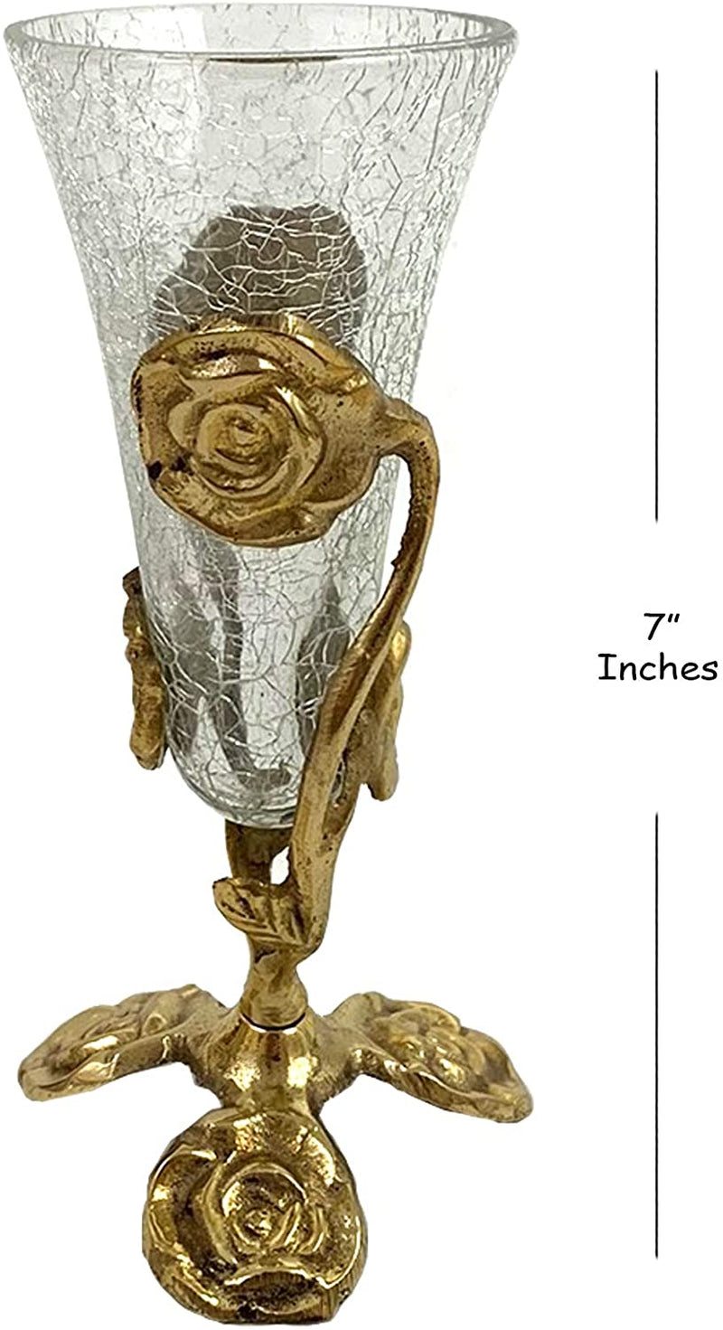 BR 2401 - Brass Rose Stand Crackle Glass Container