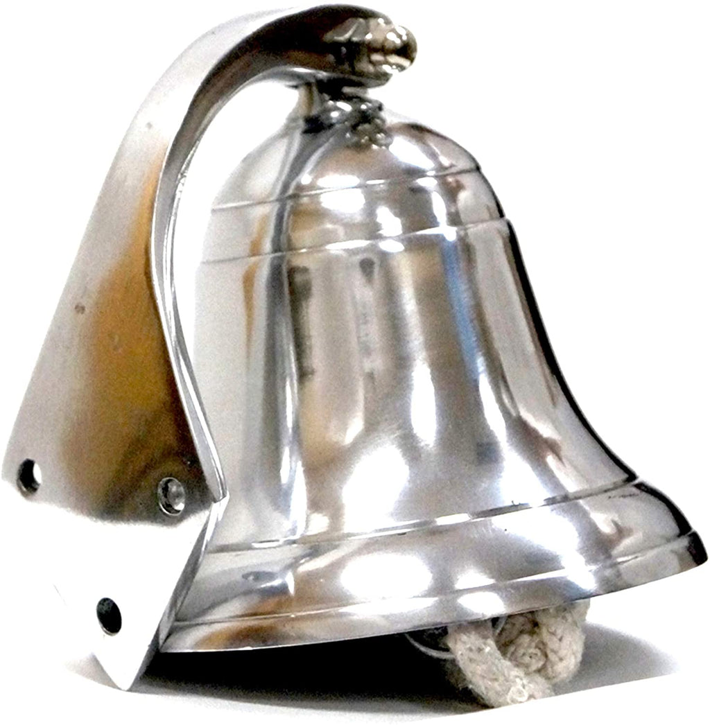 AL 1843R - Chrome Finish Aluminum Ship Bell with Rope, 4"