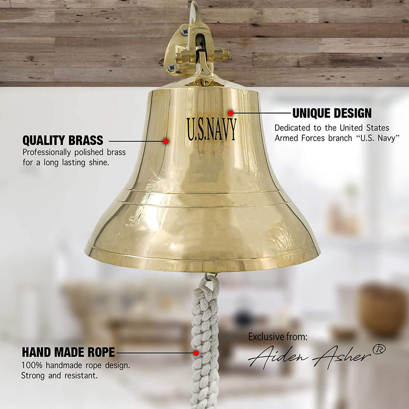 BR 18441 - Gold Finish Brass US NAVY Ship Bell with Rope, 6.5