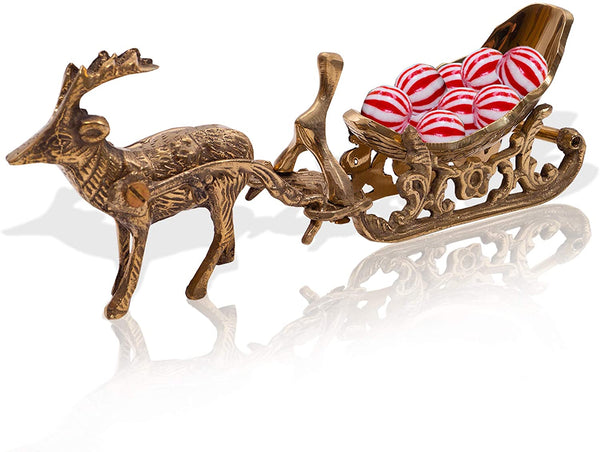 BR 3135 - Brass Reindeer With Sleigh, SM.