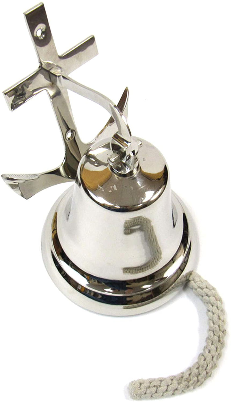 SP 1880 - Chrome Finish Brass Wall Anchor Ship Bell with Rope, 6.5"