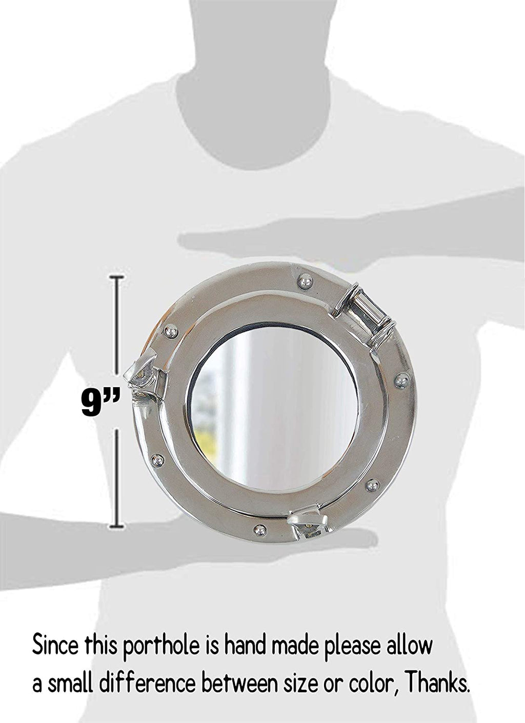 AL 48591M - Chrome Finish Aluminum Porthole with Mirror, 9"