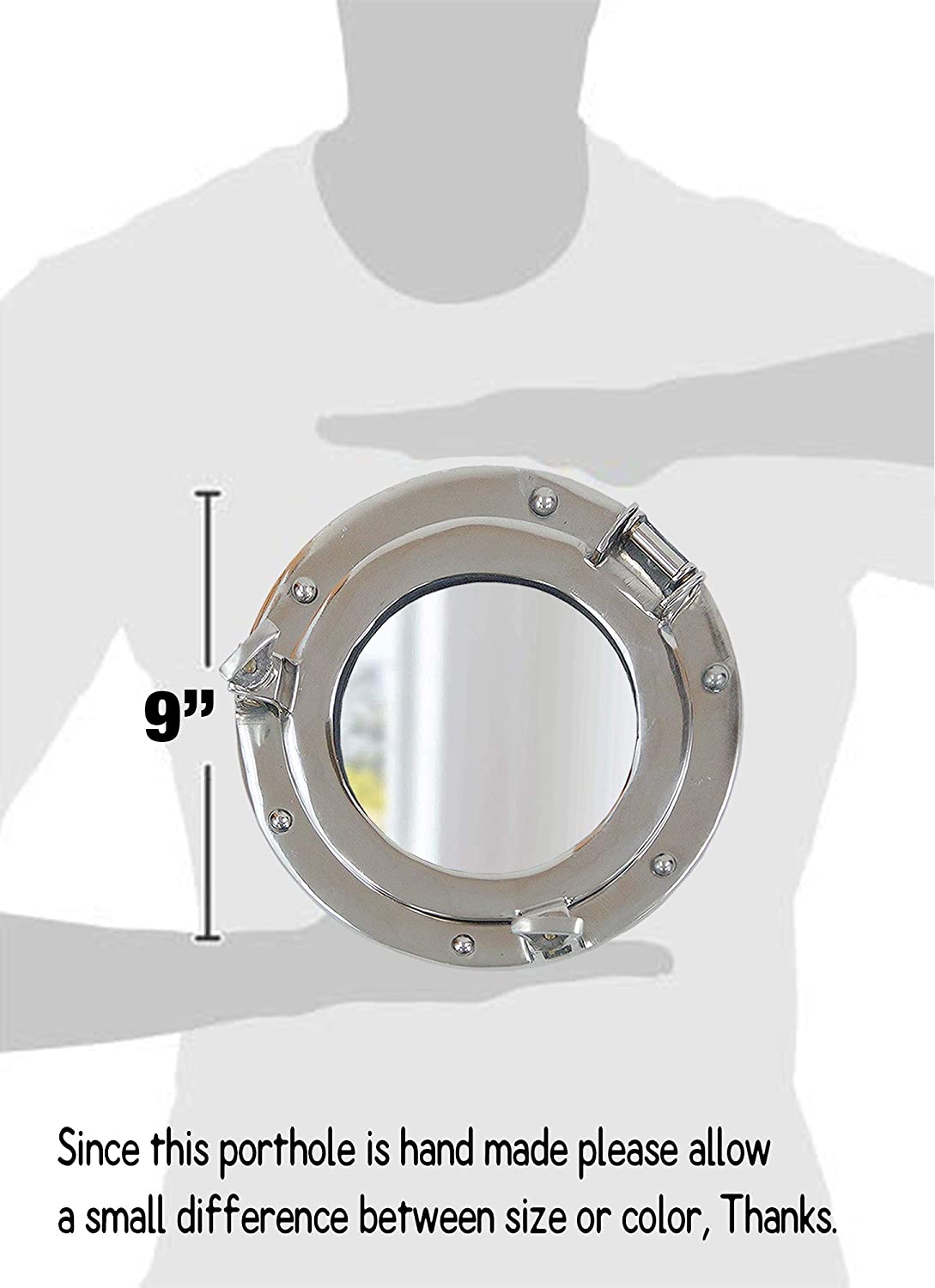 AL 48591M - Chrome Finish Aluminum Porthole with Mirror, 9"
