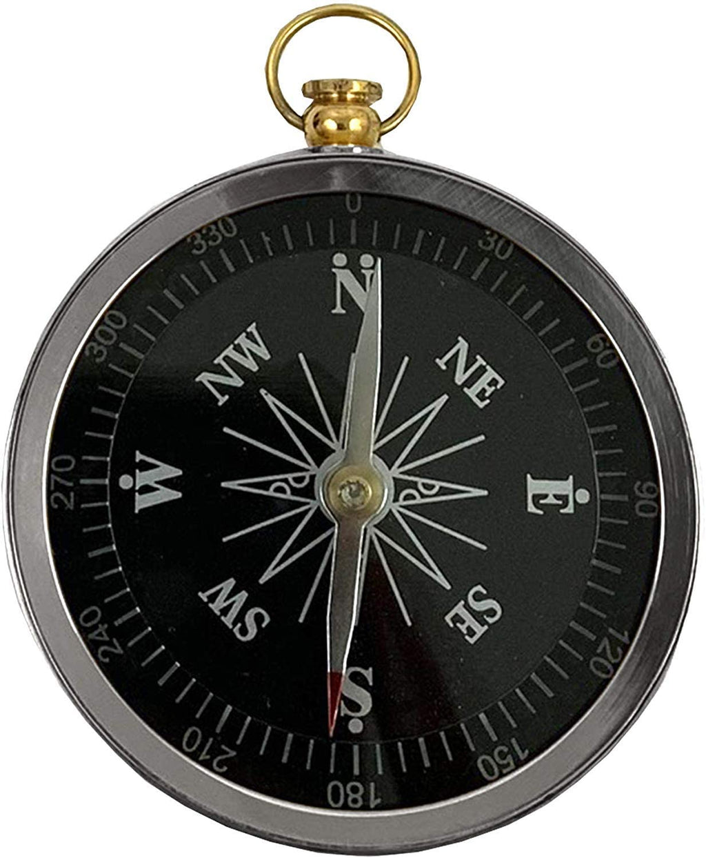 AL 48852A - Aluminum Flat Desktop Compass, Black Dial, Silver Finish
