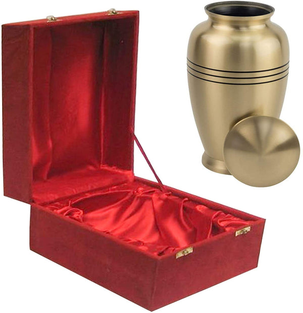 Three Bands Brass Urn In Velvet Box