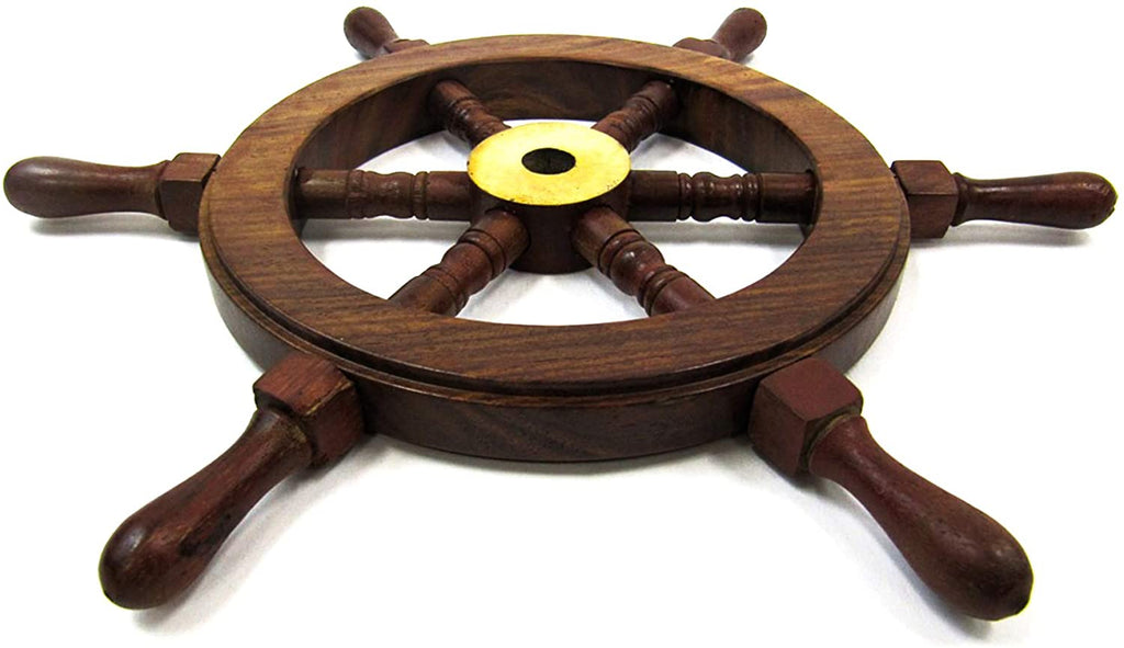 SH 8760A - Sheesham Mini Wood Ship Wheel, 12"
