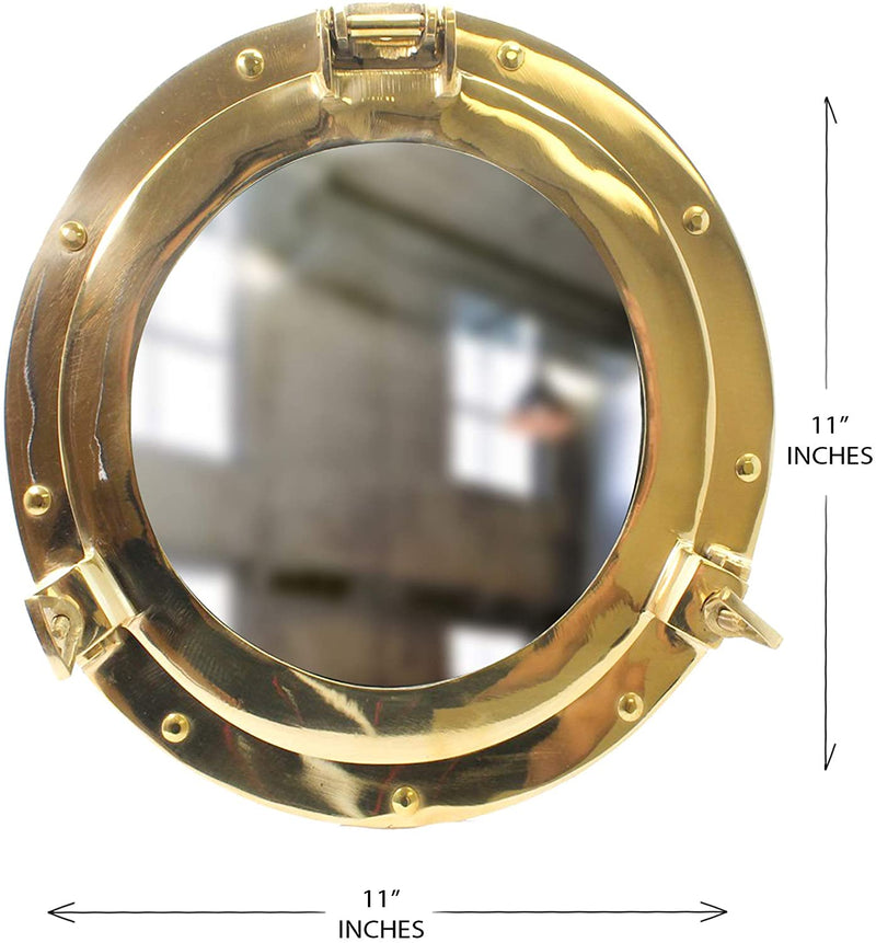 Brass Porthole Cover w/ Mirror, 11"