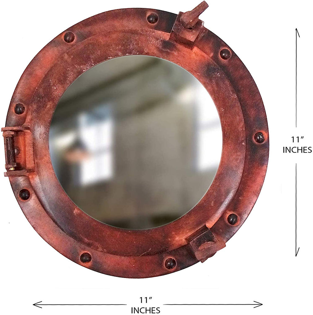 AL 4870K - Red Brown Aluminum Porthole with Mirror, 12"