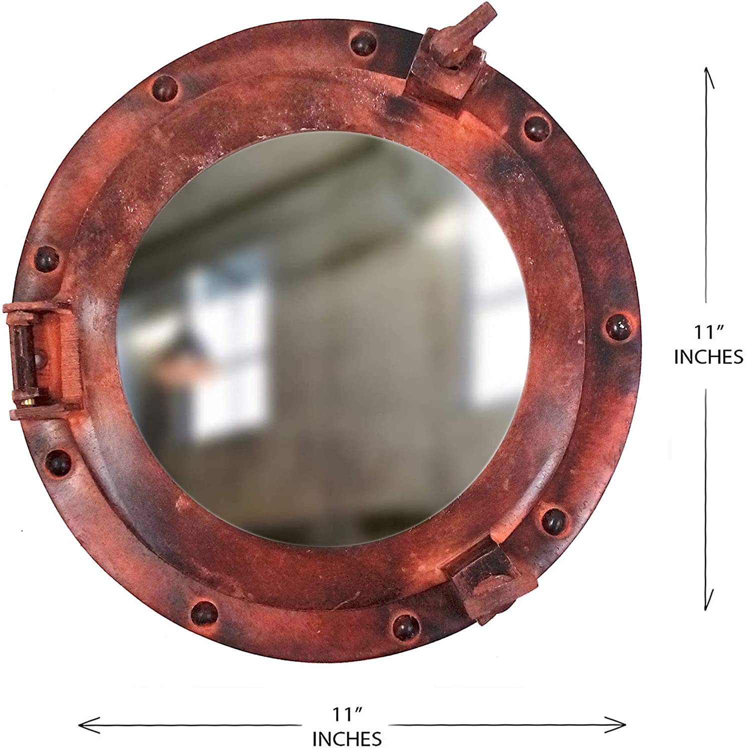 AL 4870K - Red Brown Aluminum Porthole with Mirror, 12"