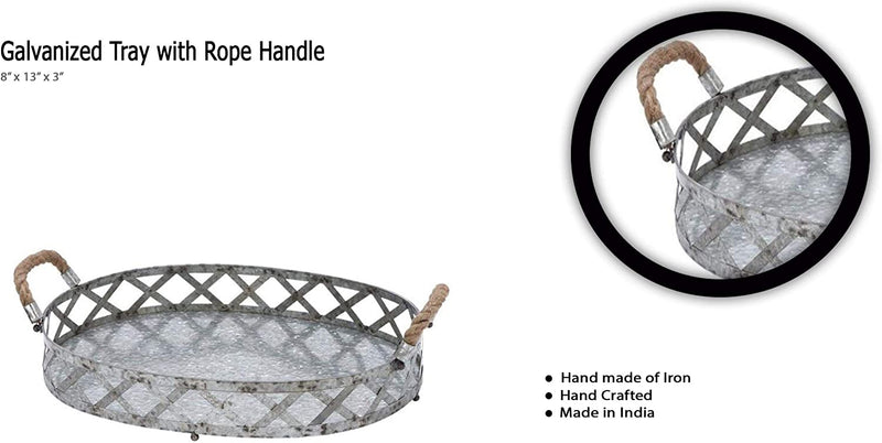 Galvanized Tray with Rope Handle