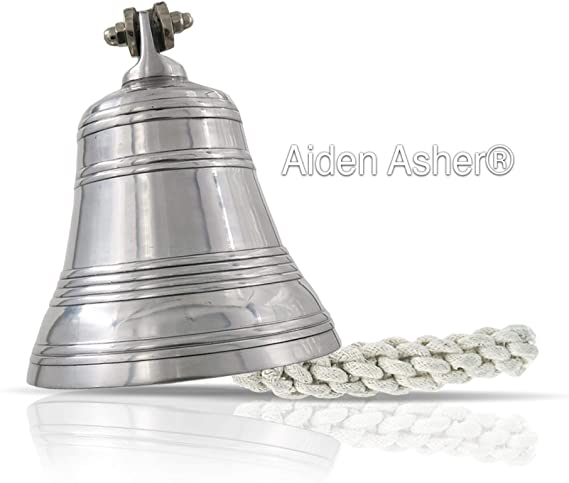 AL 18442 - Chrome Finish Aluminum Ribbed Ship Bell with Rope, 4"