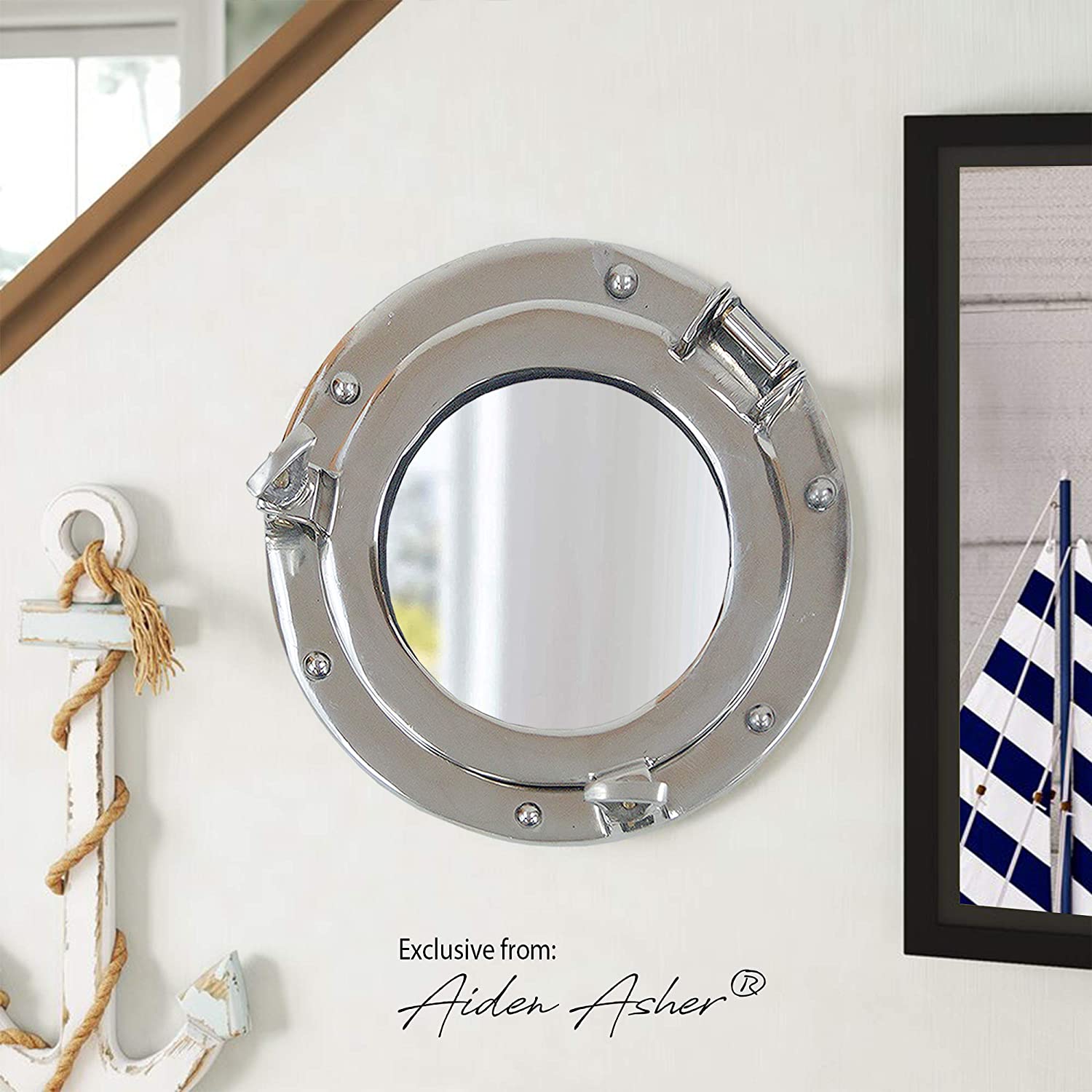 AL 48591M - Chrome Finish Aluminum Porthole with Mirror, 9"