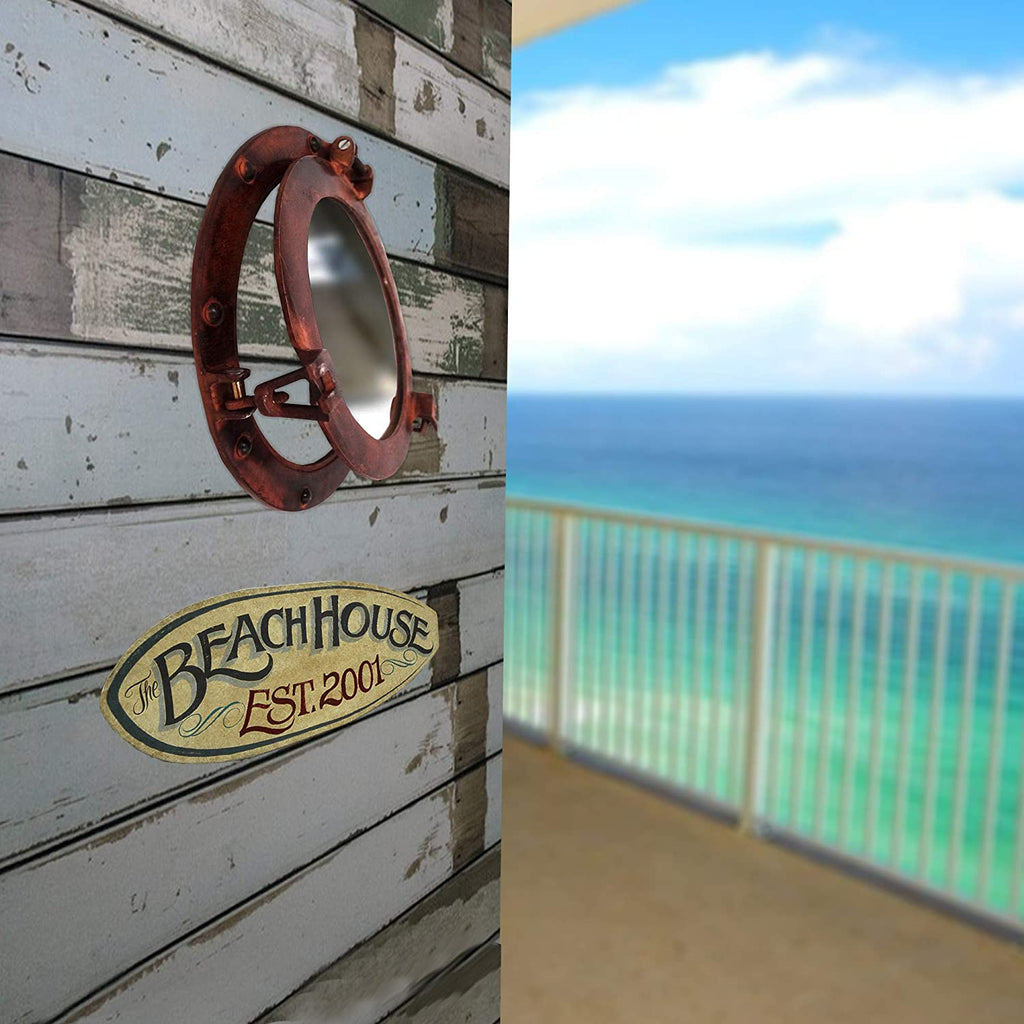 AL 4870K - Red Brown Aluminum Porthole with Mirror, 12"