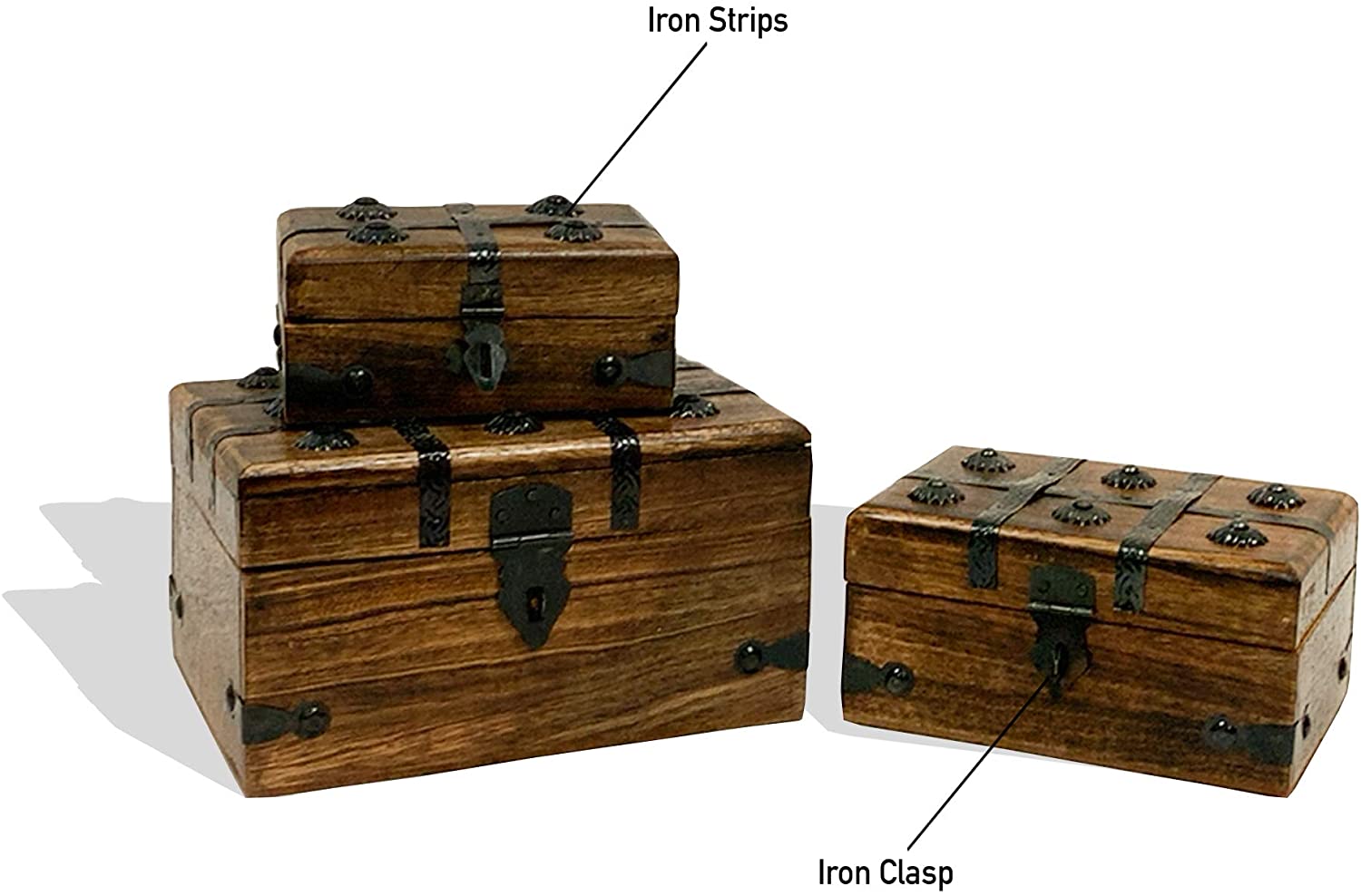 SH 2335 - Nested Wooden Pirate Chest Set/3 (12 buttons)