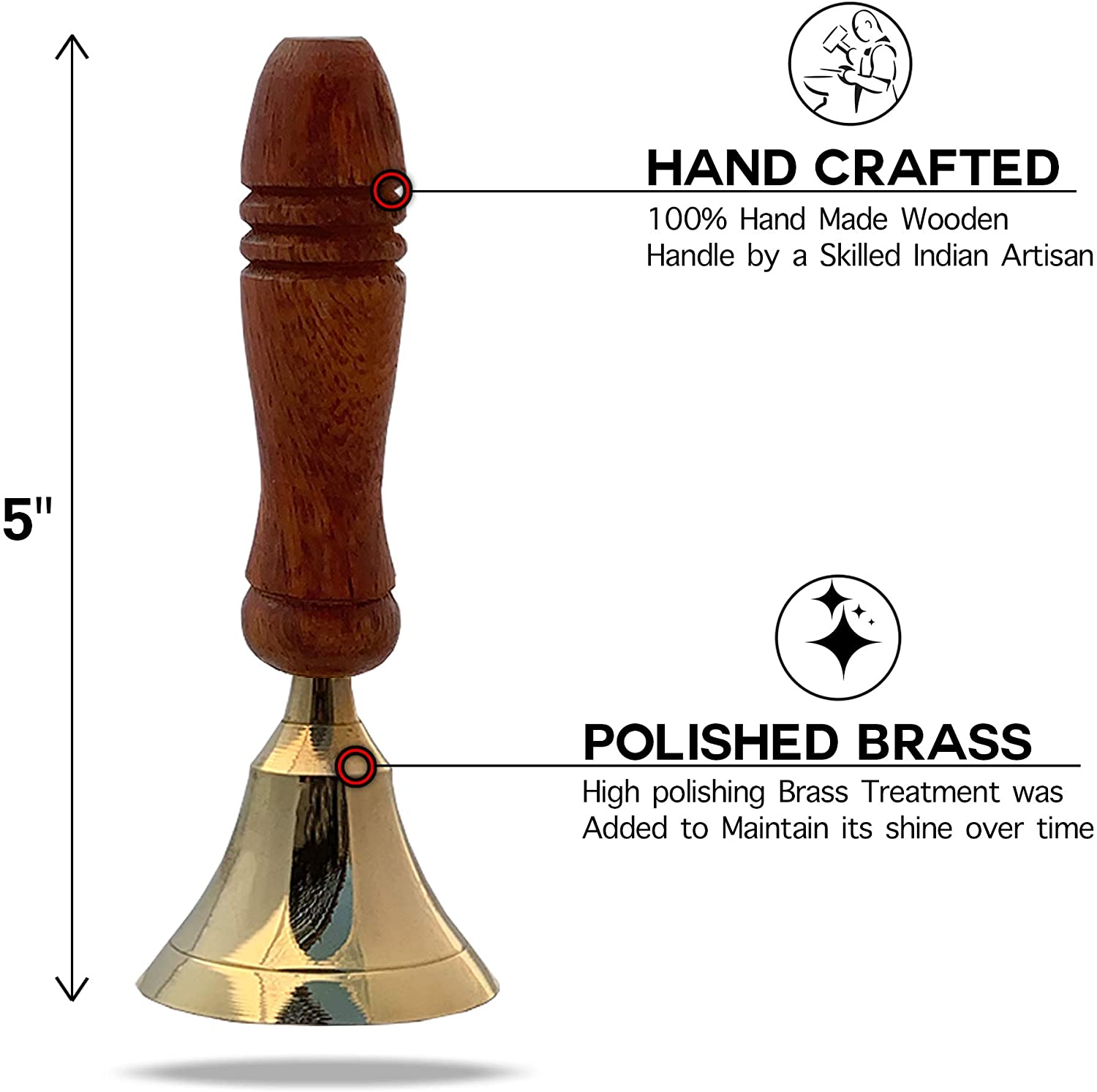 BR 18903 - Wood Handled Brass Bell C/BX